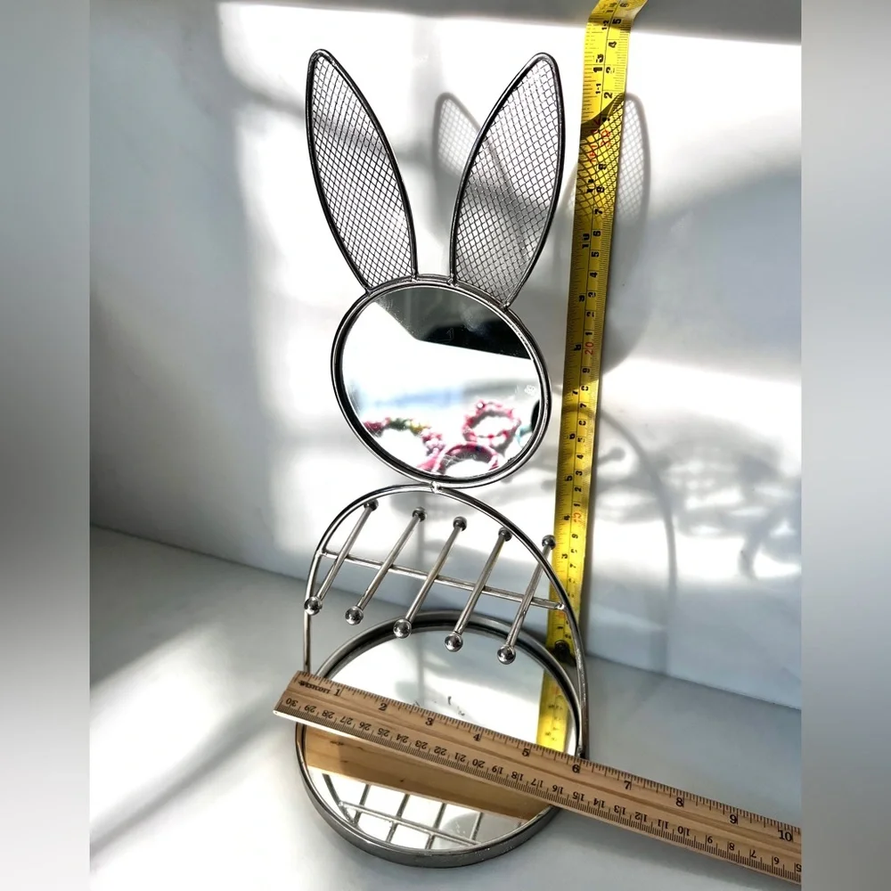 Bunny Metal Jewellery Stand holder mirrored silver tone for women girls 13